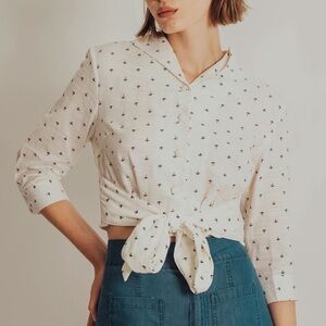 Voodoo Vixen Anchor Front Tie Cropped Shirt